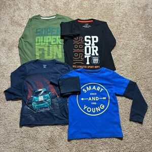BOYS T-SHIRT Lot Of 4 Full Sleeve - Size 5/5A - Blue, Green & Black Crewnecks